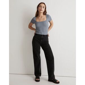 Womens Madewell Popcorn Top Short Sleeve Cropped Size XL Teapot Blue